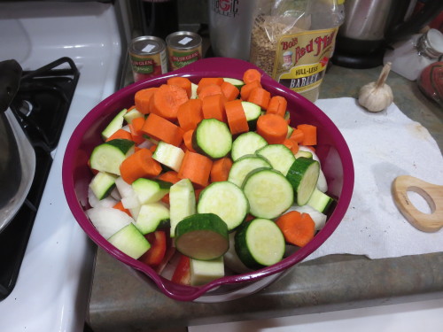 caffeinatedcrafting:Vegetable Medley &amp; Barley SoupSort of a half stew half soup dish, RoseSpirit