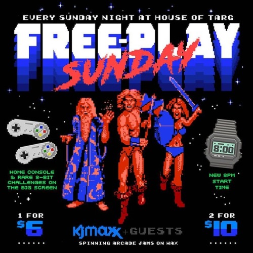 Every Sunday we switch all of our games over to FREEPLAY mode at 8pm - admission is only 6$ - bring 