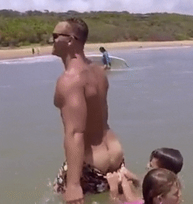 shreddedgifs:  hot dad at the beach