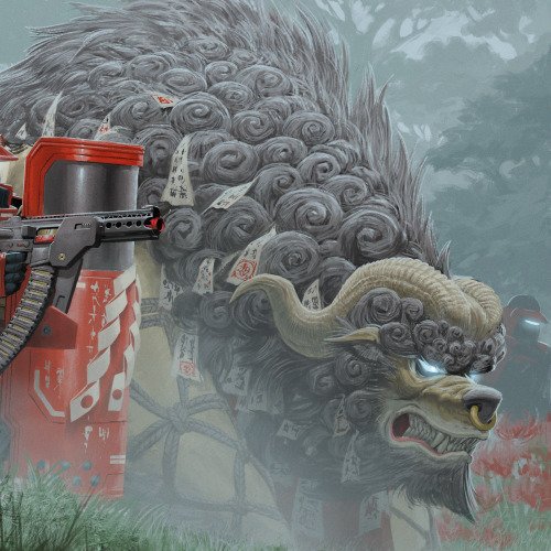 #ShikigamiKomainu - Yojimbo. Komainu are large Yokai, similar to dogs, that are drawn to shrines. Th