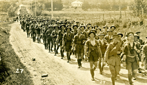 New Zealand troops on a road march, April 1916.
