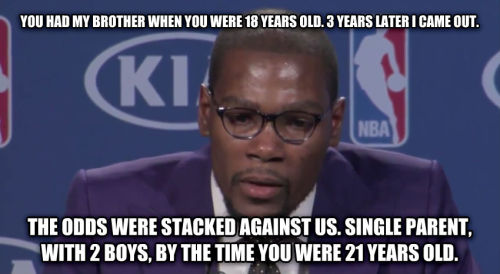 ilikelivingintoday: Kevin Durant talks about his mom during MVP speech.