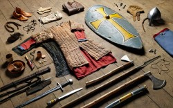 bantarleton:  The weapons and equipment of British warriors down the ages, from top to bottom; Huscarl, 1066 Crusader knight, 1244 Longbowman, 1415 Yorkist Man-at-Arms, 1485 New Model Army musketeer 1645 Private, 1709 Corporal, 1815 Private, 1916 Lance