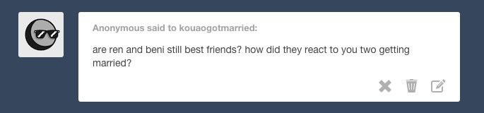 kouaogotmarried:Reactions the morning after the proposalBeni and Ren are still as