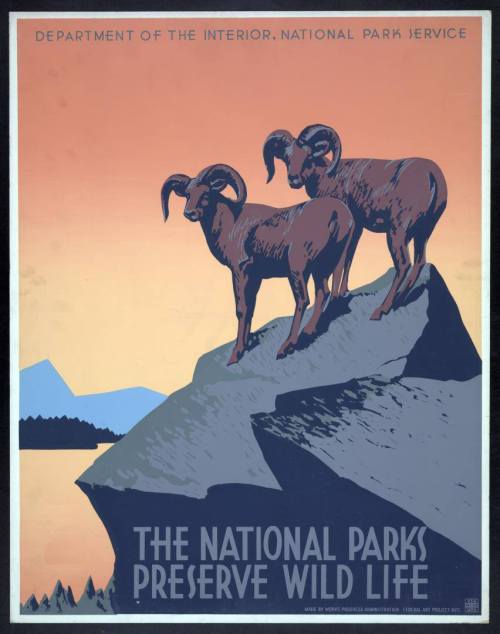 Early posters for US National ParksThe New Deal saw many changes in the USA, including the establish