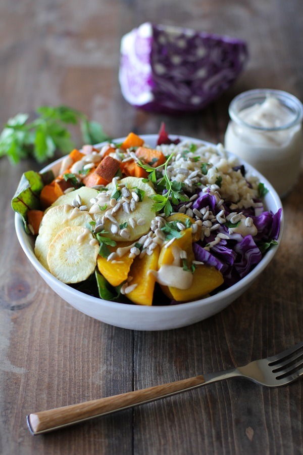 im-horngry:  Vegan Buddha Bowls - As Requested! X  Roasted Root Vegetable Rice Buddha