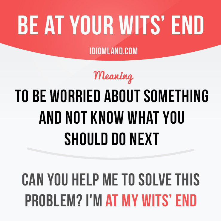 “Be at your wits’ end” means “to be worried about something and not know what you should do next”.
Example: Can you help me to solve this problem? I’m at my wits’ end.
Get our apps for learning English: learzing.com