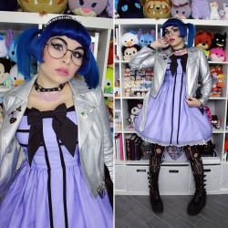 thehellobatty:Today’s outfit shots were before I got a new pin in the mail and added extra flair to my jacket. 🎀 This may be my final form in trashing Lolita fashion. 💀 http://ift.tt/2fL51vC