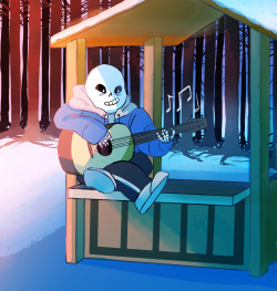 satenyeah:  so. i have this headcanon for a while where sans knows how to play guitar and that’s what he does out on sentry when he’s no sleeping or talking to Toriel at the gates. Main reason for this is bc he noticed that music is one of the things