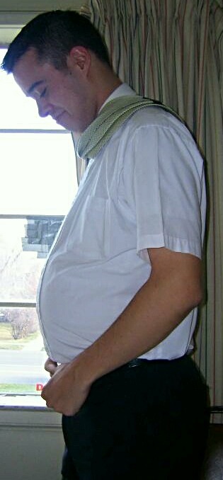 tobeygrant:  Joey tried on his dress clothes that fit a year and 35 pounds ago. 