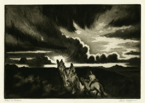 Gene KlossRiders at Sundown, 1953Aquatint and drypoint, on cream wove paper