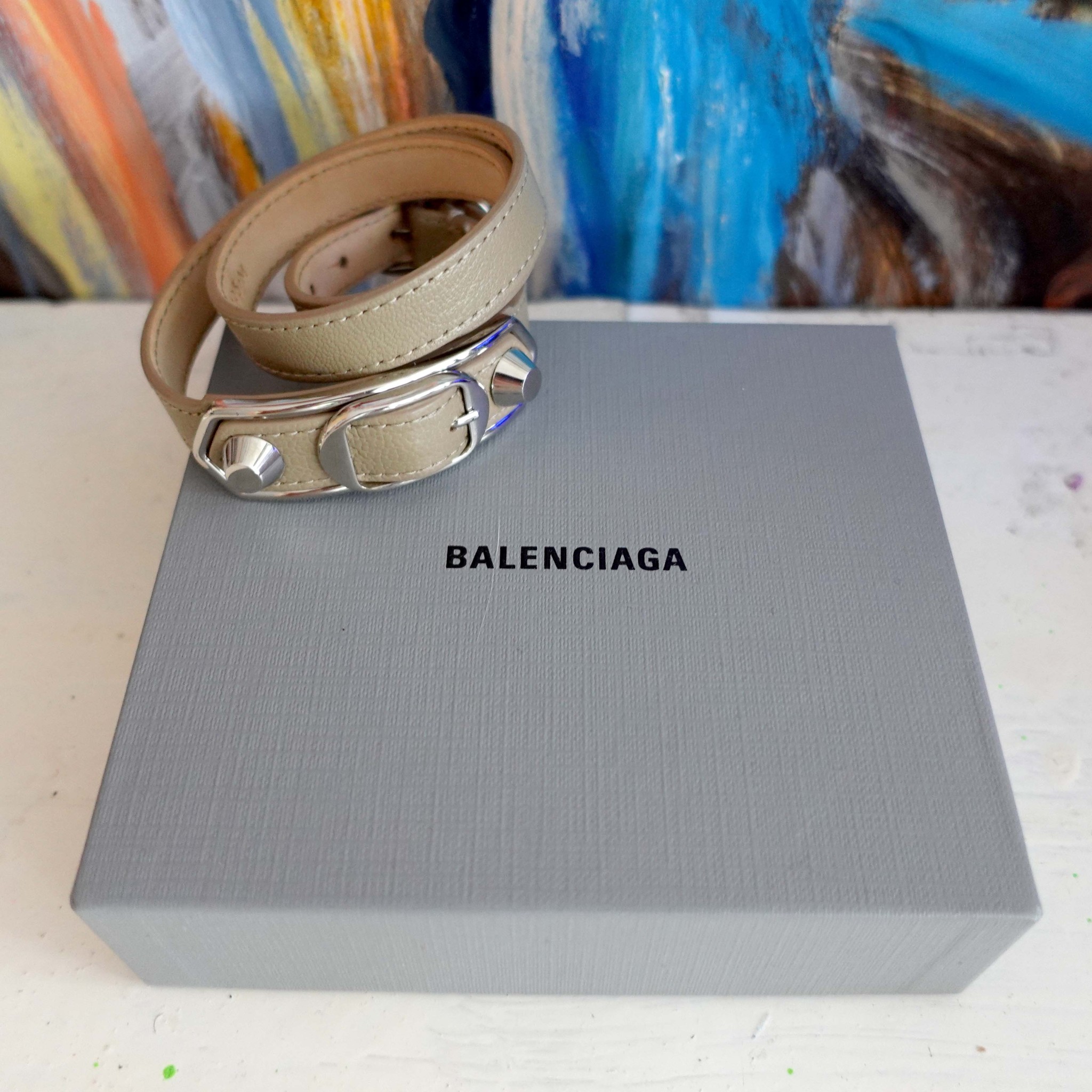 French high-end brand Balenciaga mud yellow wrinkled leather Silver bracelet M vintage jewelry - Shop Mr.Travel Genius shop Necklaces - Pinkoi