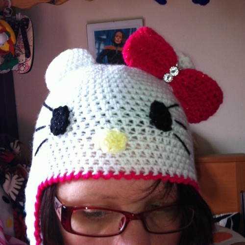 New hat. Was a gift. I&rsquo;m 29 going on 3! #hellokitty #crochet #hats