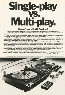 design-is-fine:  Ad for ADC Accutrac turntable system, 1979. USA. Via flickr.