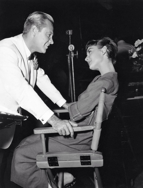 audreyhepburnforever: Audrey with William Holden on the set of ‘Sabrina’.