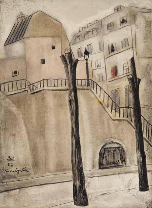 Montmartre View, A staircase   -    Leonard Tsuguharu Foujita Japanese , 1886-1986Oil on canvas, 22 