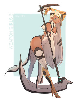 koyoriin:  Hooked scythe, third character for my WEAPON GIRLS 3 zine!http://twitter.com/koyoriin http://patreon.com/koyorinhttp://instagram.com/koyori_nhttp://www.pixiv.net/member.php?id=12576068