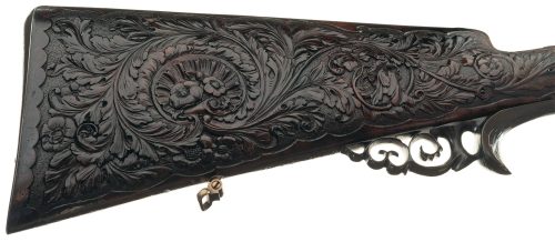 Relief engraved double barrel needlefire shotgun crafted by Heinrich Barella of Soest, Germany, mid 