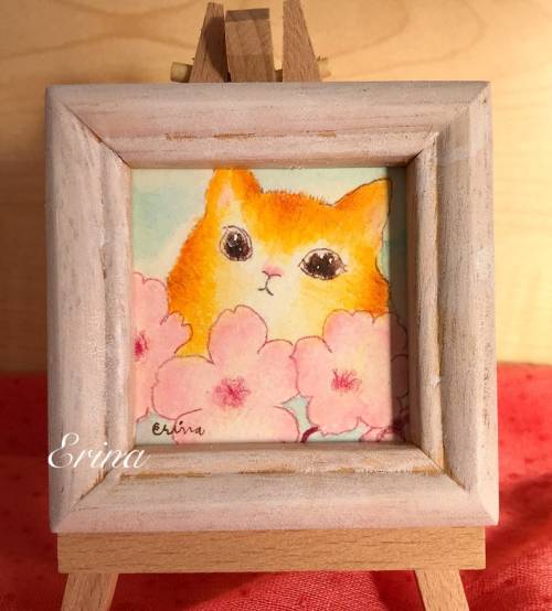 figdays:  A cat in the cherry blossoms  Original Mini picture   // WarmArtErina