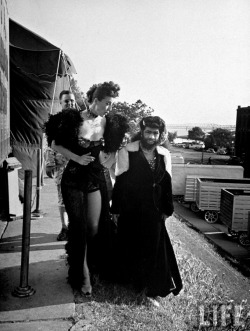 George Skadding - Bearded lady, Percilla Bejano &reg;, with friend Gypsy Rose Lee, during latter&rsquo;s carnival engagement, Memphis, TN, US, 1954.