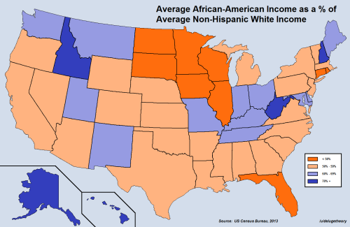 mapsontheweb: Average African-American Income as a % of Average Non-Hispanic White Income. More inco