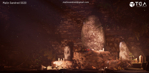 A scene I made from some free assets from the epic store, as well as a runestone and a bird statue I