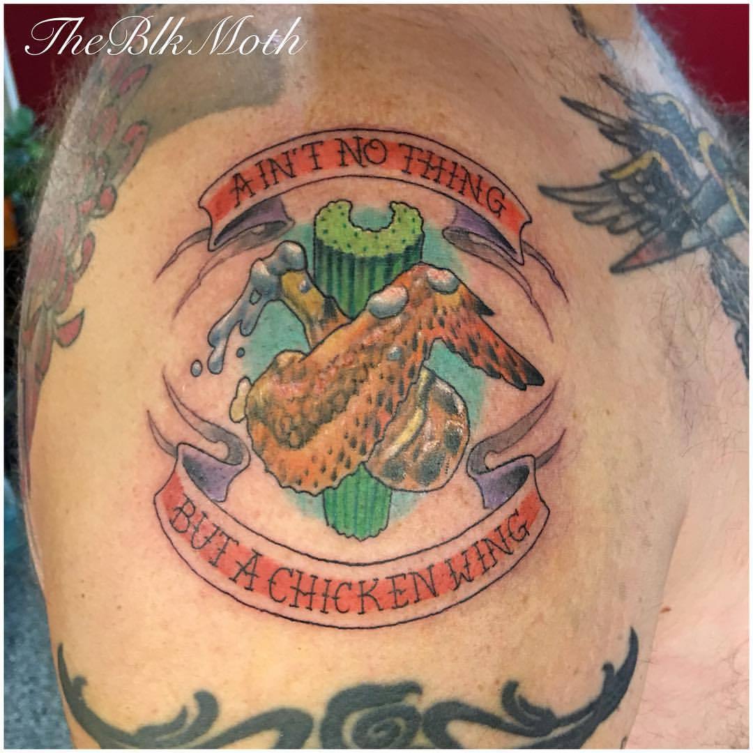 Live Free Tattoo  Who doesnt love chicken wings Heres a half eaten chicken  wing tattoo by skribs94  Hes got walkin availability today livefree  atlanta atlantatattoo chickenwing chickenwingtattoo atlantatattooshop  tattooartist 