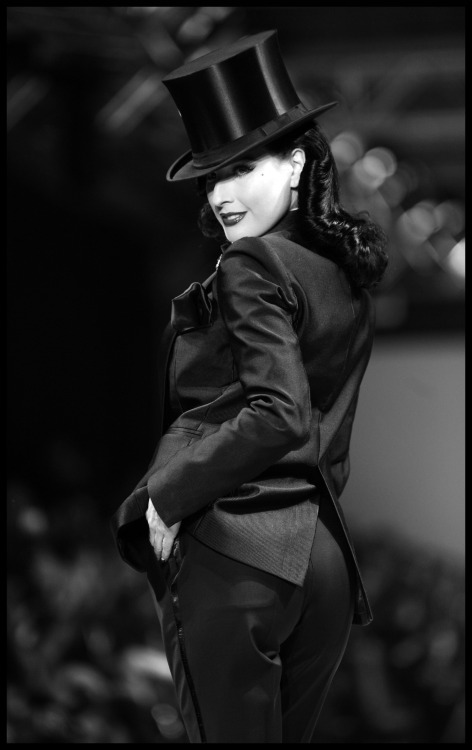Dita Von Teese; photographed while wearing a tuxedo during Istanbul Fashion Week; 04 February; 2011 