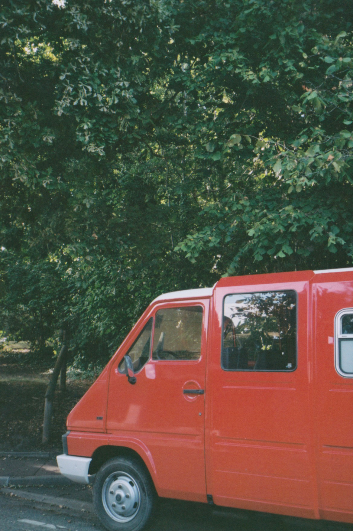 red van from afar
