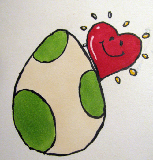 art i did for mum-in-law’s mothers day card. she loves yoshi. front of card text was a fucking egg pun.