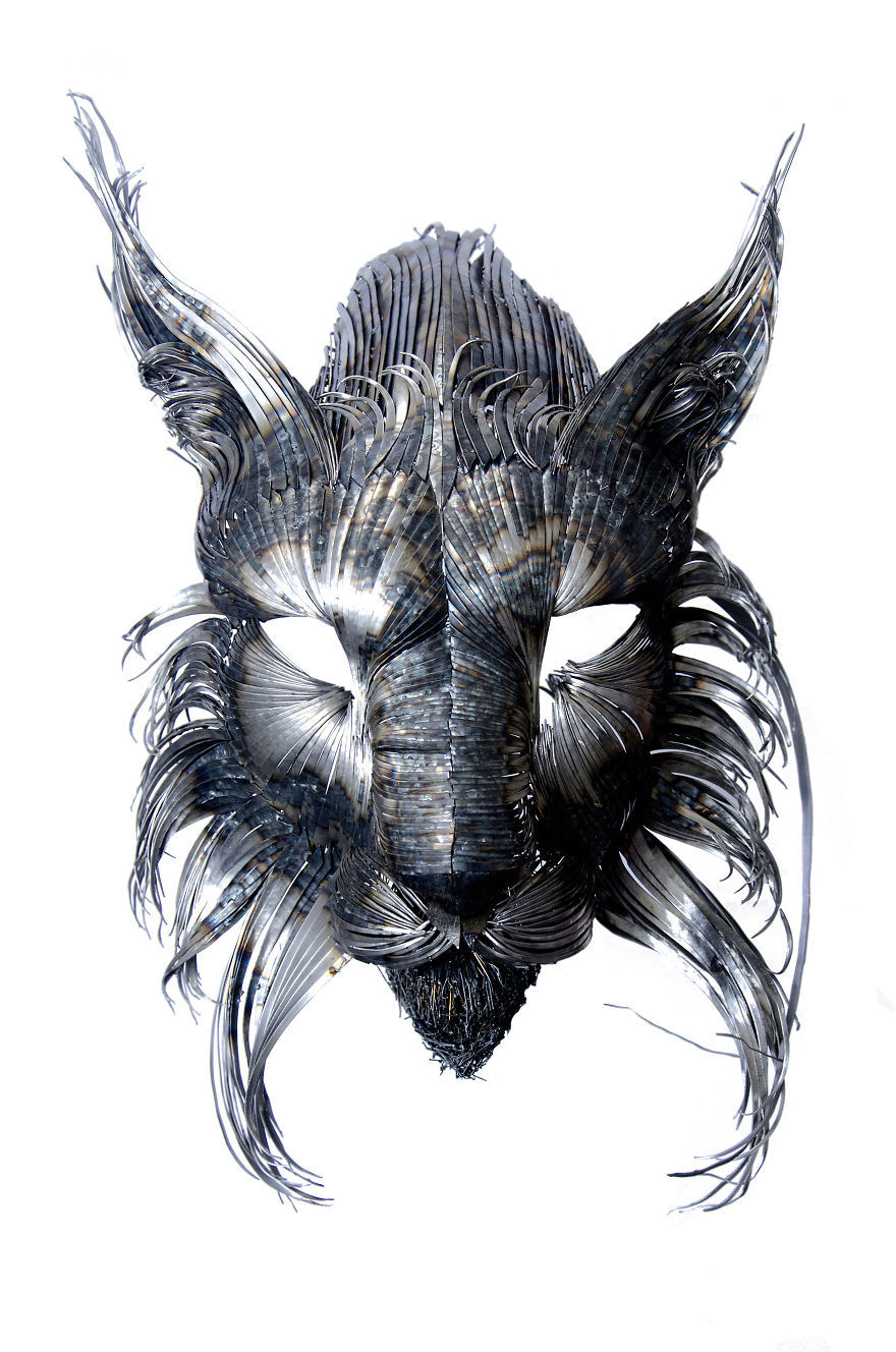 creative-anarchy:  boredpanda:    I Hand-Craft Animal Masks From Hammered Steel 