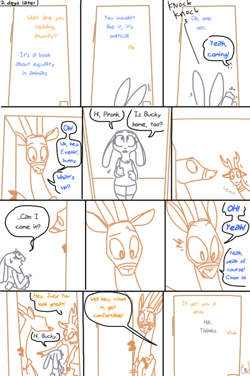 tgweaver:  The Neighbors’ Toy Starring Judy Hopps, and Bucky and Pronk Oryx-Antlerson After arriving in Zootopia but before beginning active duty, Judy Hopps has a strange encounter with her neighbors. This comic contains adult material.   sorry for