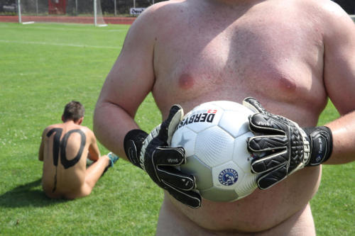 homme–fatale:Nude german and dutsch soccer players during a protest match against FIFANaked football