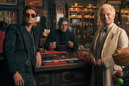 Some Photos Of Neil Gaiman And The Cast Of Good Omens Whilst On Set. 