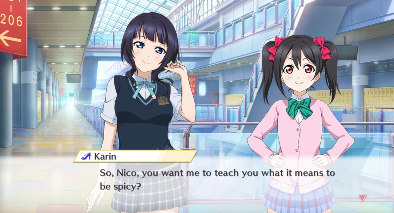 Don’t know why but this made me laugh probably a bit too much... it’s just the wording of Karin’s question that cracked me up so much. Ha, I just love reading these bond episodes so much.  #love live!  #all stars school idol festival #nico yazawa#karin asaka#screenshot