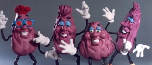 talesfromweirdland:  talesfromweirdland:   Will Vinton and some of his stop motion characters. The Moonwalker (1988) stuff was pretty cool. I remember that well. The California Raisins though (last image), I found them a little eerie. In fact, most of