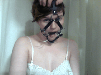 littlepalekitten:  This is my other spider gag I got!  It’s a full head harness! It’s so nice. I got Aaron to help me get it on. He put it on loose for the gifs. We aren’t using it right now. Plus I really like trying to talk to him with my gag