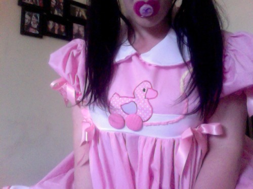 littlegirlpet:  Me in my new dress and matching binkie &lt;3