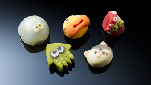 splatoonus:  Happy Valentine’s Day! One of our squid researchers at our HQ in Japan made these amazing traditional Japanese confections called wagashi.They look positively scrumptious, but I’d feel bad subjecting something so cute to my gastric acid.