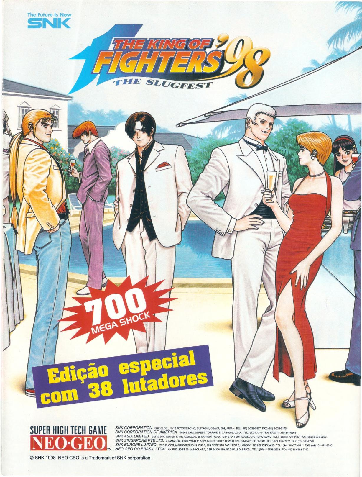 ‘The King of Fighters ‘98: The Slugfest’[NEO-GEO] [BRAZIL] [MAGAZINE] [1998]
• SuperGamePower, September 1998 (Vol. 4, #54)
• Scanned by Jason Scott, via The Internet Archive
• Slugfest? Nah, Suave-fest!