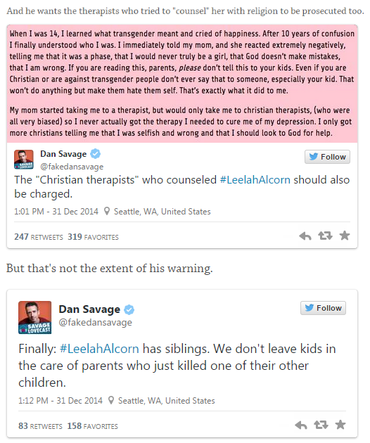 profeminist:  TW for suicide Dan Savage: Parents Of Trans Teen Leelah Alcorn ‘Threw