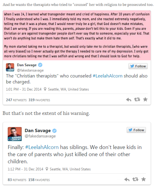 TW for suicideDan Savage: Parents Of Trans Teen Leelah Alcorn ‘Threw Her In Front Of That Truc