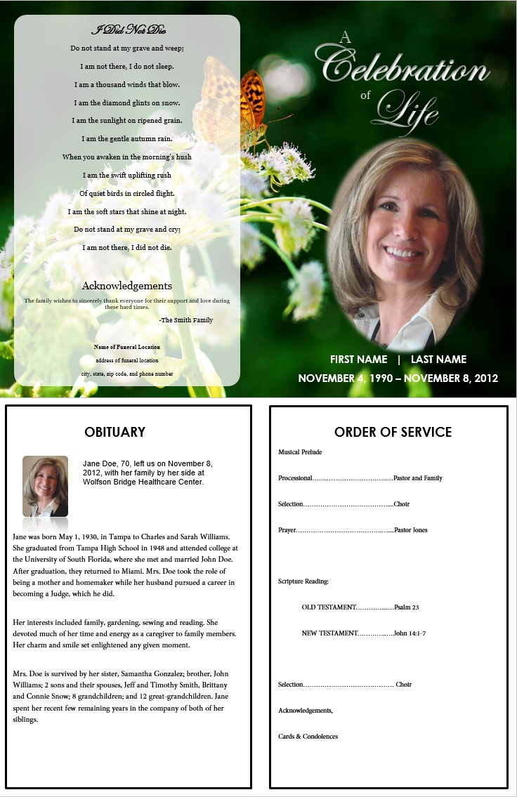 Funeral Order of Service — Funeral Remembrance Cards for your In Memorial Cards For Funeral Template Free