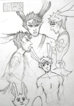 Humanish!Bunnymund doodles from work. I need help.