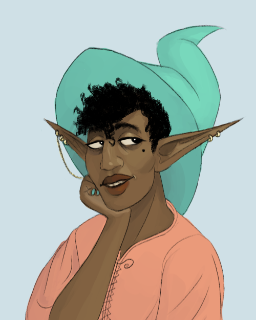 sleepycervos: how do hats work [image description: a drawing of Taako from the chest up against a pa