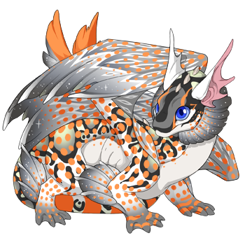 A Flight Rising sprite of a white Fathom dragon hatchling with orange and black patterns