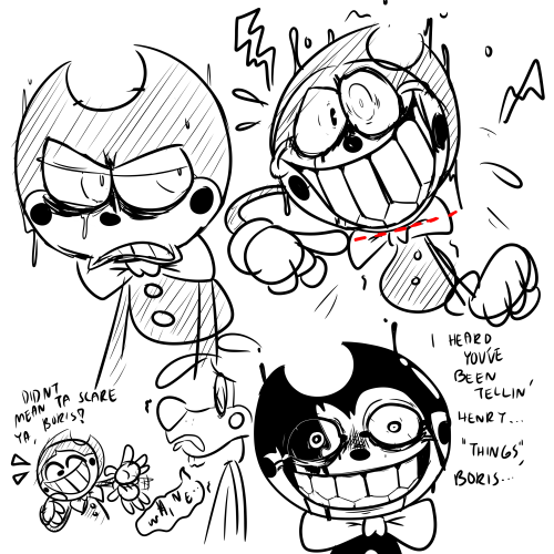  A bunch of concepts I made for da AU!!! I like to experiment with Bendy and Boris’s rela