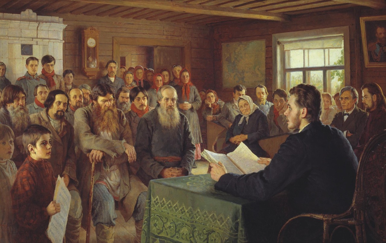 Nicolay Bogdanov-Belsky (Smolensk 1868 - Berlin 1945); Sunday Reading in Rural Schools,