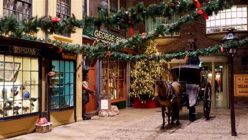 Back in time for Christmas.Kirkgate, a victorian street at The Castle Museum, York, England.