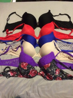 transclothesexchange:  first four bras are 34C and the bottom two are 36B  ū.50 each + shipping (weight based) secretpolice on kik catvatina@gmail.com